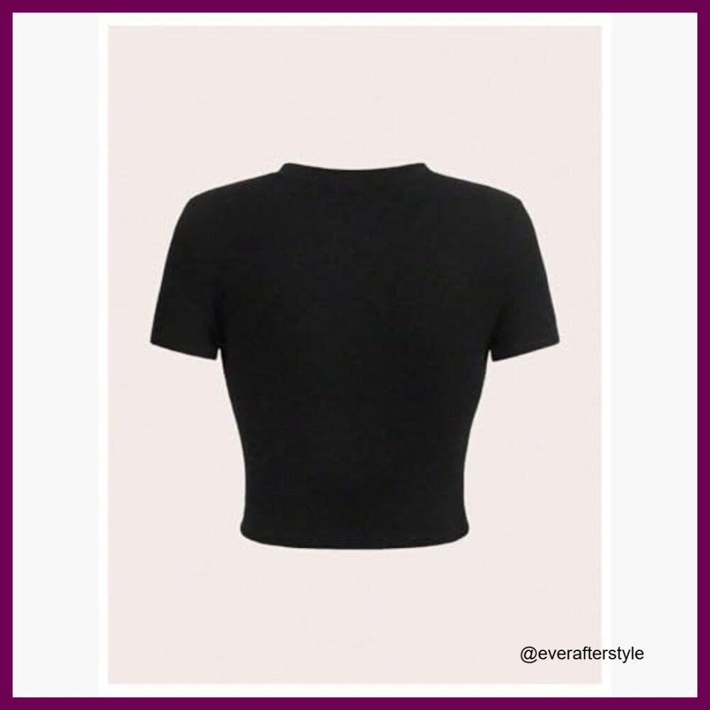 Polyester Elastane Stretch Letter Print Crew Neck… - image 4